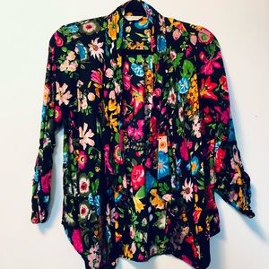 Floral Shawl Blouse with Ruffle Front